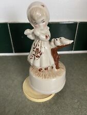 Musical Figurine Girl with Flute Birds Spins Plays Vintage  picture