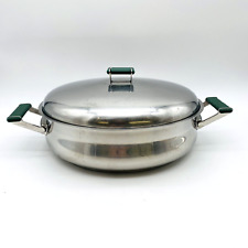 Mepra Inox Covered Pan Skillet #28 Italy 18-10 Stainless Steel Green Handles Vtg picture