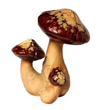 Cermaic Mushrooms 3 On 1 Base Shiny Brown Cap Detailed Stem Unbranded 5 Inches picture