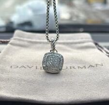 David Yurman Sterling Silver 14mm Pave Diamond Albion Pendant & Necklace  picture
