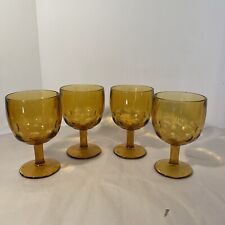 Set of 4 Vintage Bartlett Collins Amber Glass Beer Goblets Thumbprint Stemmed picture