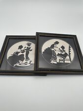 Pair Of Vintage Reliance Silhouette Pictures Frames Black And White Adorable picture
