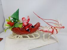 Vintage Made in Hong Kong Plastic Santa in Sleigh with Reindeer picture