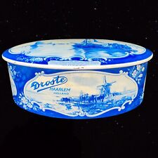Oval vintage tin chocolate tin in Delft blue for DROSTE 1970 Haarlem Holland 7”L picture
