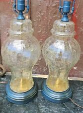 Vintage PAIR Clear Crackle Glass Table Lamp, Hollywood Regency Lamp, MCM URN 28