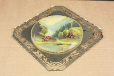 Antique Hand-Made Victorian Folk Art Scenic 3D Painting Beveled Mirrored Glass  picture