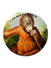 Vintage Primate Animal I’M APE FOR WILDLIFE Pinback Button picture