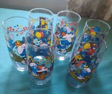 The Smurfs Wallace Berry Glass Tumbler Cups 1983 Vintage Set Of Six picture