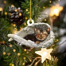 Yorkshire Terrier Dog Sleeping Angel Car Ornament, Dog Angel Wings Ornament picture