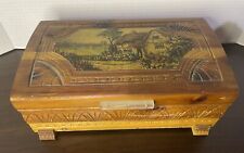 Vintage Cedar Carved Letter Jewelry Box Hinged Decoupage Country Cottage Scene picture