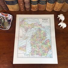 Original 1890 Antique Map MICHIGAN Warren Lansing Grand Rapids Livonia Kalamazoo picture