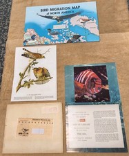 Vintage 1960s Bird Migration Map North America Warbler Bluebird Print LIFE Lot picture