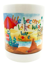 VTG Cup Mug Coffee Tea "We Become Like What We Love" 12 oz. Ceramic Beach Ocean picture