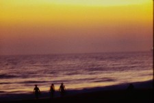 c1970's Kodachrome 35mm Slide, Sunset Beach Ocean People Silhouettes orange picture