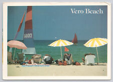Postcard Vero Beach Florida Beach Umbrellas Sail Boats Sun Bathing picture