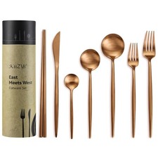 14-pc Matte Copper (2 set) Chopstick Cutlery Silverware Utensil Flatware KiiZYs picture