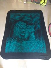 Vintage San Marcos Lions Reversible Blanket Cobija Sz 88x68 Green Made In México picture