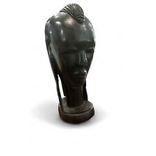 Maasai African Hand Carved Wood Head Sculpture,  Long Earrings, Sculpture 7