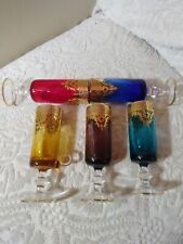 Vtg Bohemian Cordial Pedestal Barware Glasses w Handles Gold Gilt Multi Color picture
