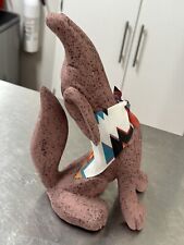 VINTAGE Pink TERRACOTA CLAY HOWLING COYOTE WITH SCARF Approx 10.25” TALL picture