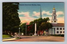 Meriden CT-Connecticut, Memorial Boulevard, Antique Vintage Souvenir Postcard picture