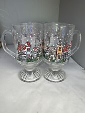Lot of 4 Vintage Glass Pedestal Christmas Village Mugs picture