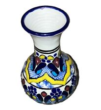 Puebla Mexico Talavera Pottery Vase Blue/Flowers  Signed 4.5” By 1.5” picture