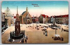 Germany Nurnberg Birds Eye View Market Place Monument Statue Vintage Postcard picture