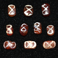 10 Genuine Ancient Near Eastern Etched Carnelian Beads in Very Good Condition picture
