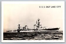 U.S.S. Salt Lake City. Naval Ship. Real Photo Postcard. RPPC 3 picture