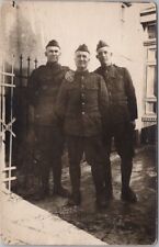 1910s WWI Military Photo RPPC Postcard Three Affectionate Soldiers in Uniform picture