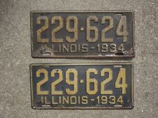 Vintage 1934 Illinois license plate pair 229-624 Original Blue Yellow Paint DMV picture
