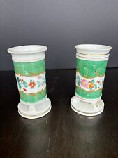 Pair Of Small Antique French Vases Hand Painted Green picture
