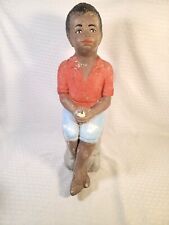 Antique Concrete Fishing Boy Statue, African American Americana picture