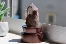 0.52LB Natural Ghost Smoke Quartz obelisk mineral specimen crystal Reiki+stand picture