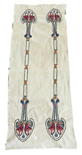 Antique 1920s Art Deco Art Nouveau Hand Embroidered Linen Runner, 44