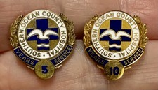 Vtg Southern Ocean County Hospital Gold Filled Employee 5 & 10 Yrs Service Pins picture