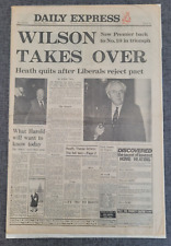 DAILY EXPRESS WILSON TAKES OVER PRIME MINISTER 1974 ORIGINAL NEWSPAPER picture