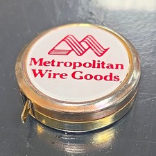 Metropolitan Wire Goods Vintage Retractable Tape Measure Round Metal Case picture
