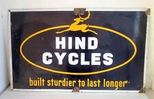 1940's Antique Old Mint Condition Hind Cycles Ad Porcelain Enamel Sign Board picture