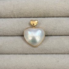 18K Seawater Mabe Pearl Pendant Heart Genuine Pearl Used picture