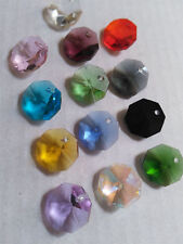50PCS 12mm 1Hole Octagon Crystal Chandelier Part Glass Prism Loose Bead Colorf picture