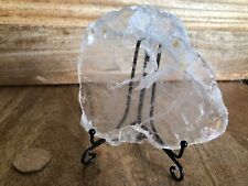 225 g - Clear Crystal Quartz Slice with stand, druzy rainbow pockets picture