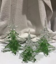 VTG Art Glass Crystal Christmas Trees FM Ronneby Sweden 1970s  10” 8” 6” Set 3 picture