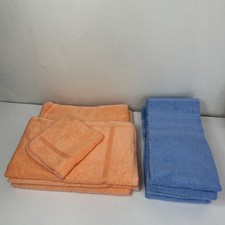 Vtg Stevens Utica Bath Towel + Washcloth - Pink W/ Circle Design & Fringe picture