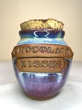 Handmade Ceramic Chocolate Kisses Ceramic Canister Cork Lid Colorful Signed picture