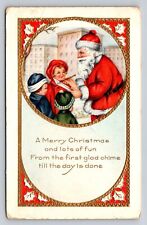 c1915 Santa Claus Writing Children Outdoors Christmas P489 picture