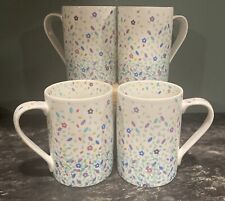 4 Cynthia Rowley Coffee Cups Mugs Leaves Petal Confetti Blue Purple Flowers picture