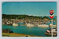 Ilwaco WA-Washington, Port Basin, Scenic Boat Lake View Vintage Postcard picture