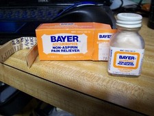 NOS Vintage Bayer Non-Aspirin Glass Bottle in Box 24 ct. from Closed Drugstore picture